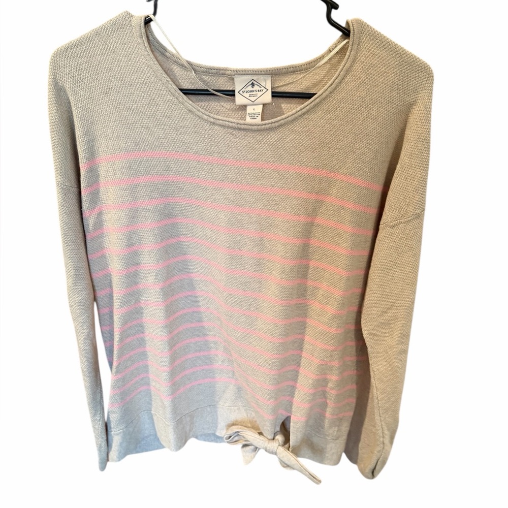 St. John’s Bay Cream and Pink Striped Blouse- Large